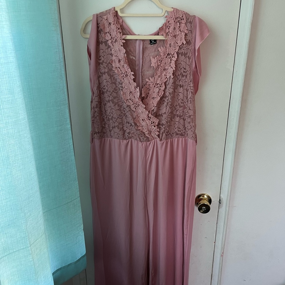 Pink Lacey jumpsuit with belt